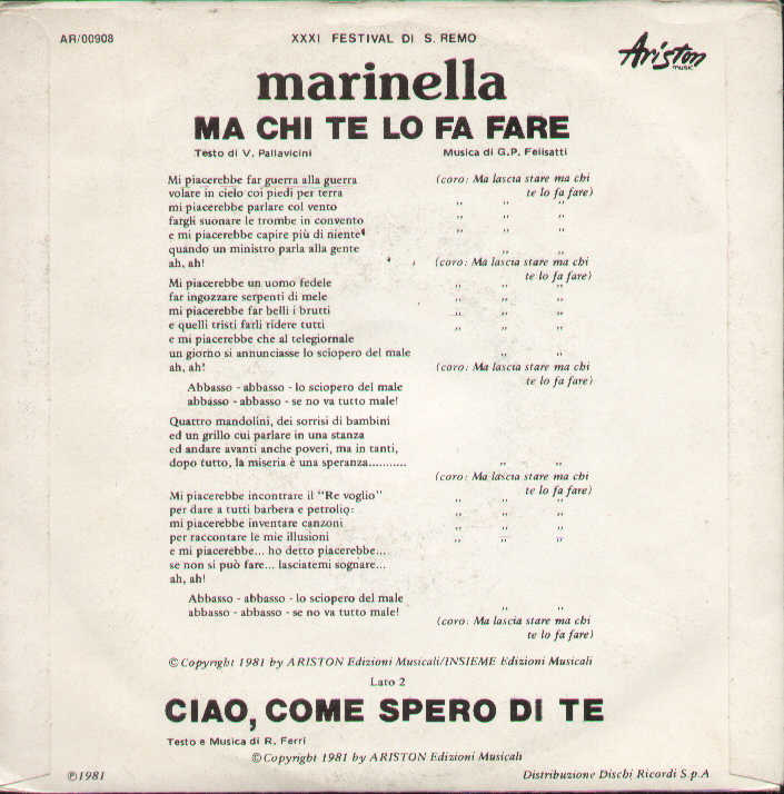 Ma Chi Te Lo Fa Fare / Ciao Come Spero Di Te