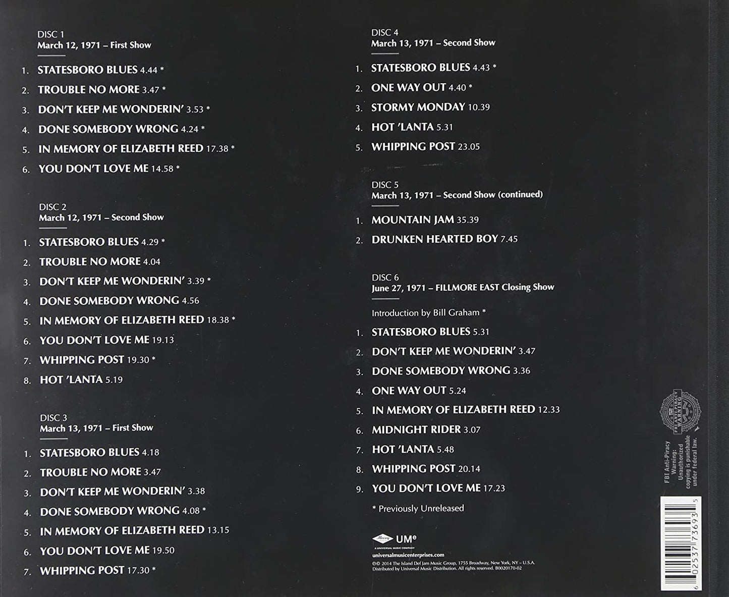 The 1971 Fillmore East Recordings Limited Edition Boxset