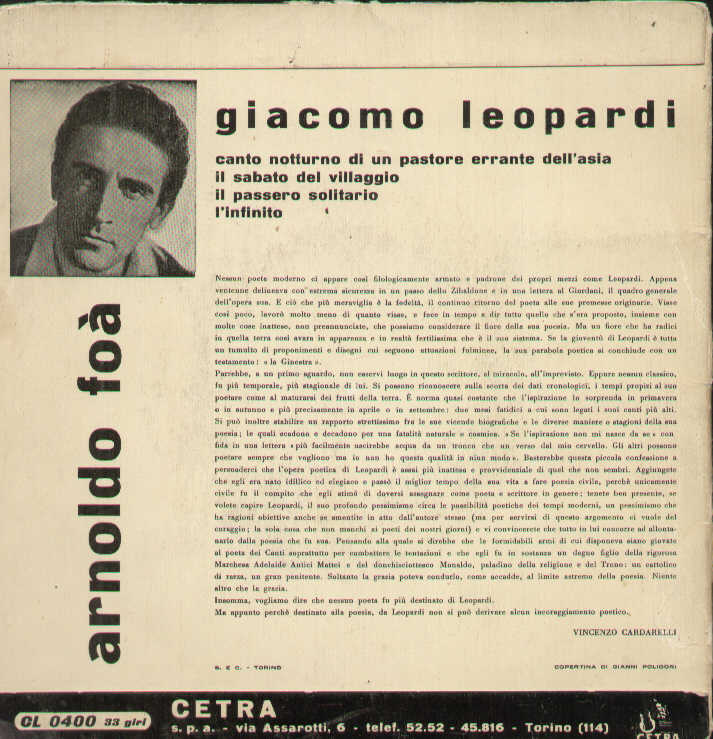 Leopardi Detto Da Arnoldo Foa