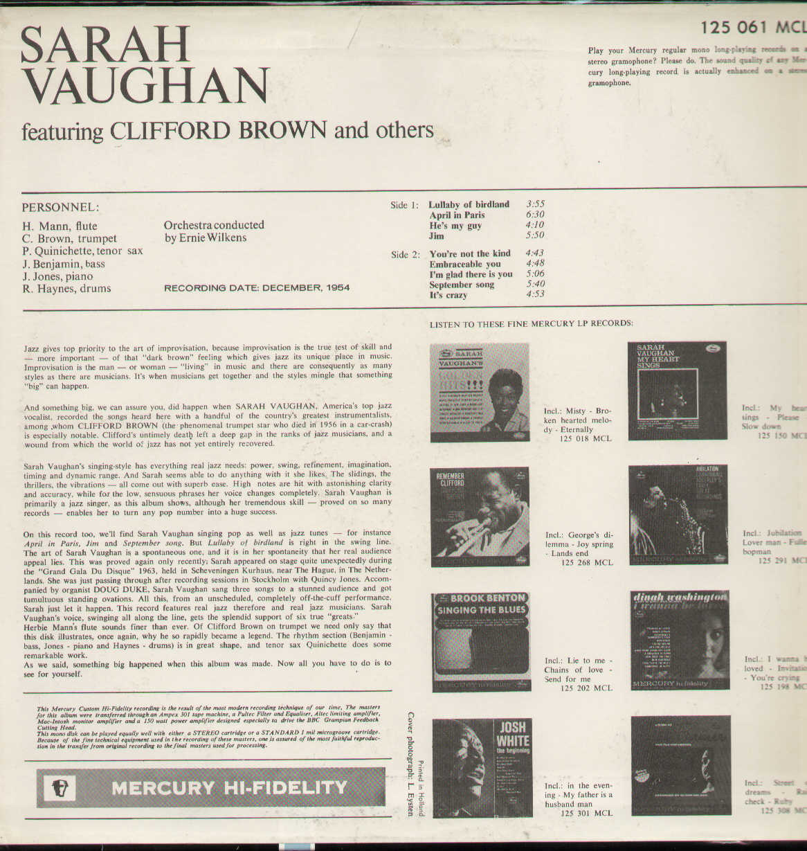 Sarah Vaughan Featuring Clifford Brown And Others