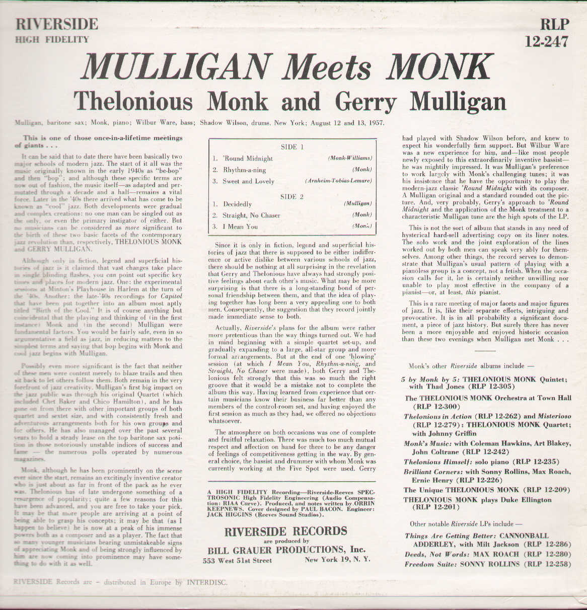Mulligan Meets Monk