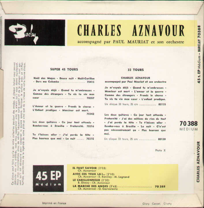 Il Faut Savoir / Avec Ces Yeux La / Le Carillonneur /...