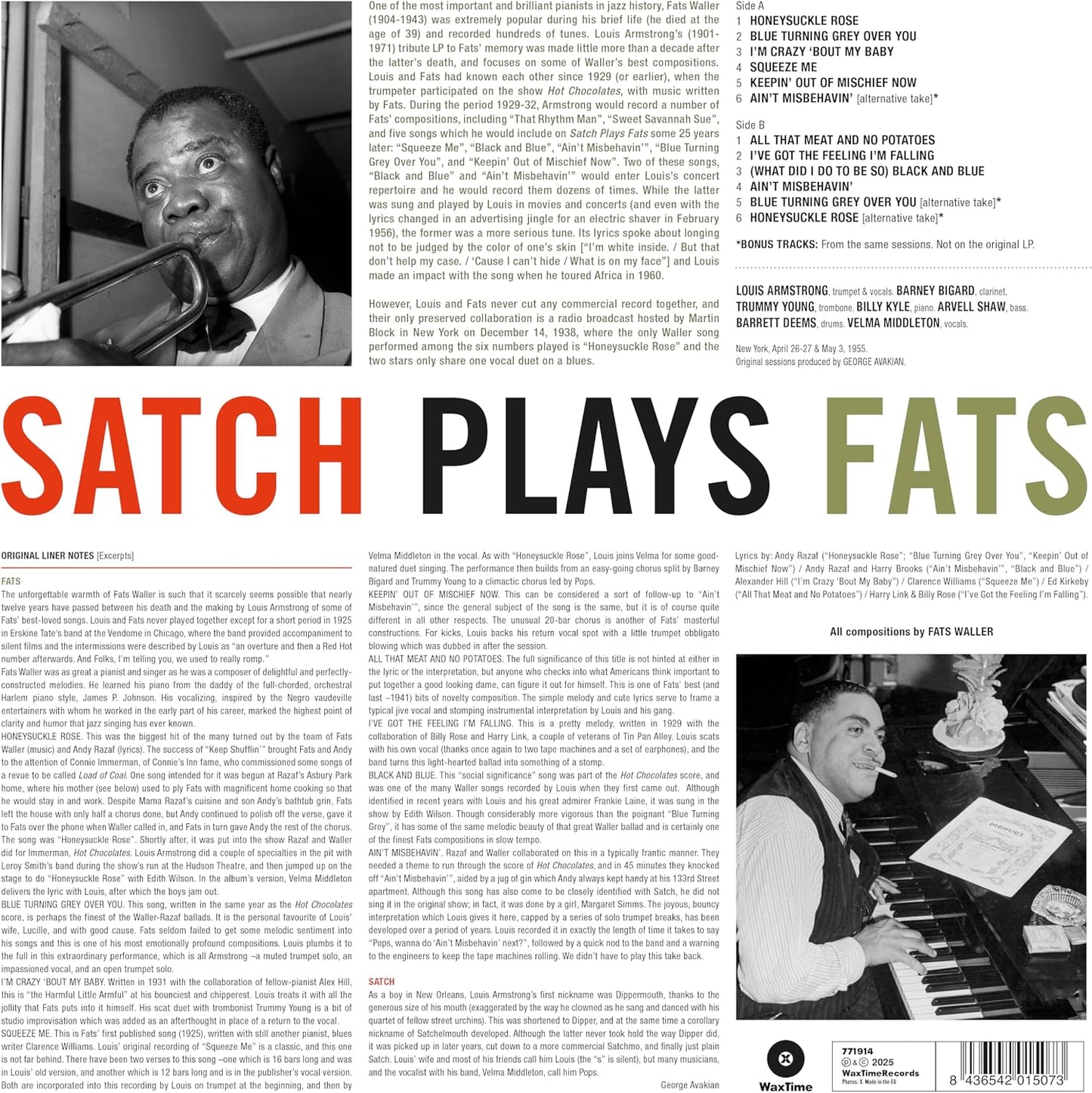 Satch Plays Fats A Tribute To The Immortal Fats Waller Limited Edition