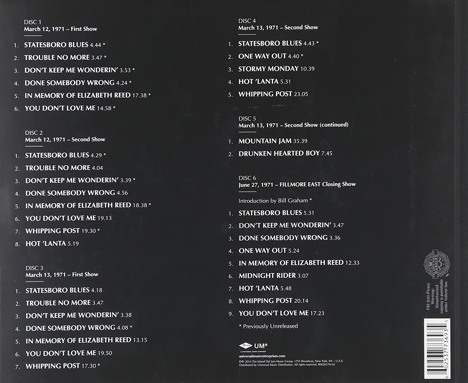 The 1971 Fillmore East Recordings Limited Edition Boxset