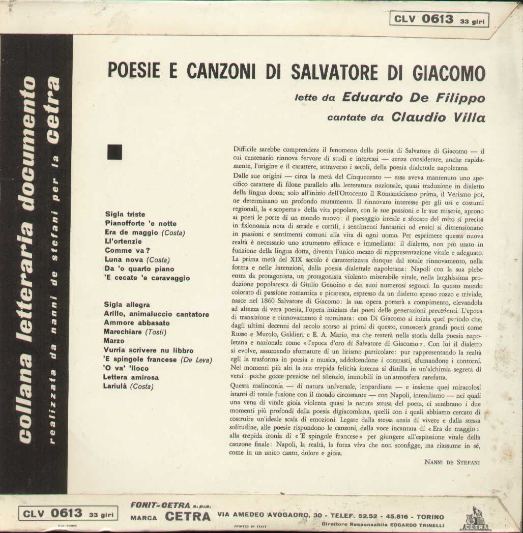 Poesie E Canzoni Di Salvatore Di Giacomo