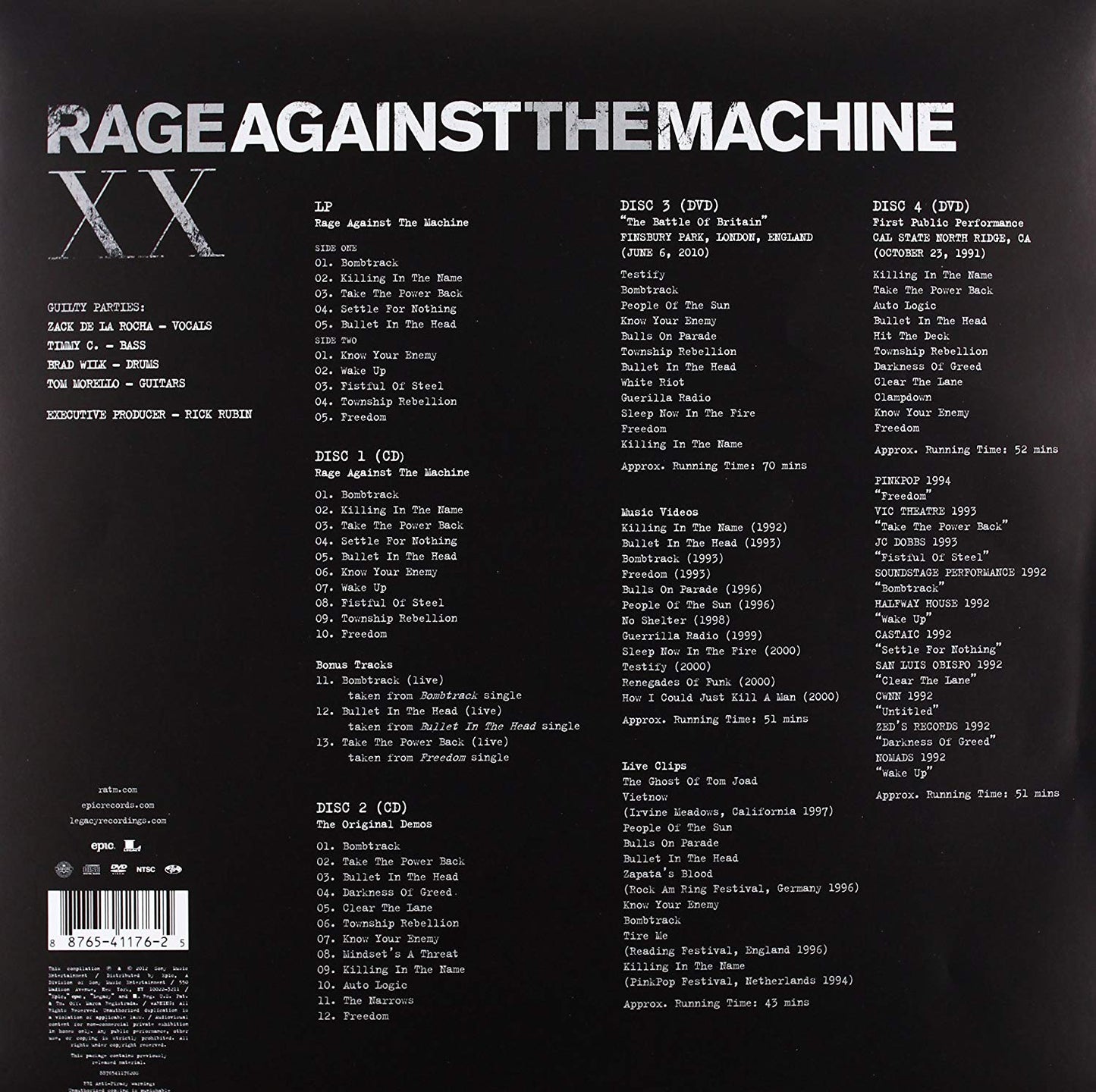 Rage Against The Machine Xx Boxset 2Cd+2Dvd+Lp