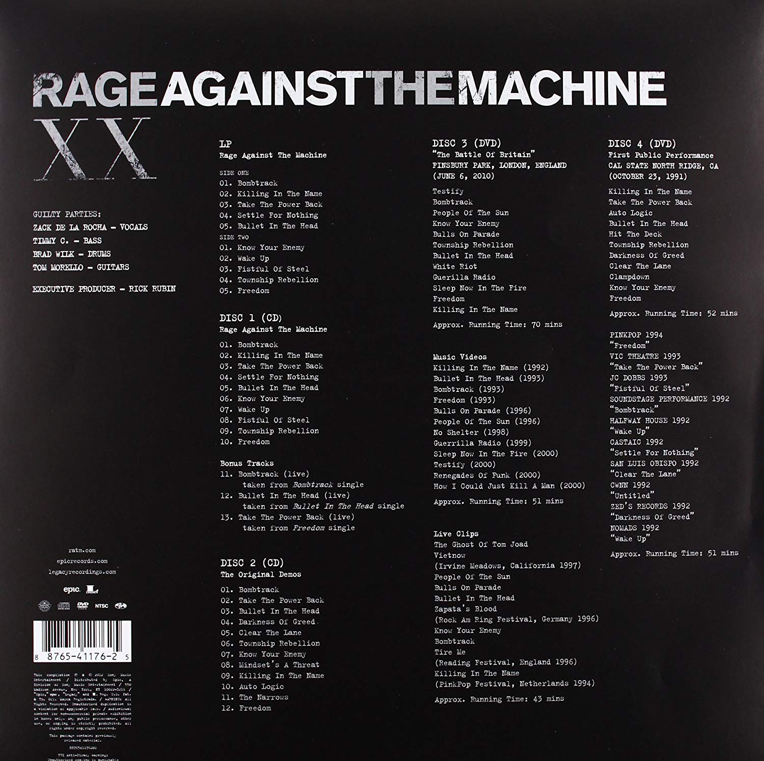 Rage Against The Machine Xx Boxset 2Cd+2Dvd+Lp