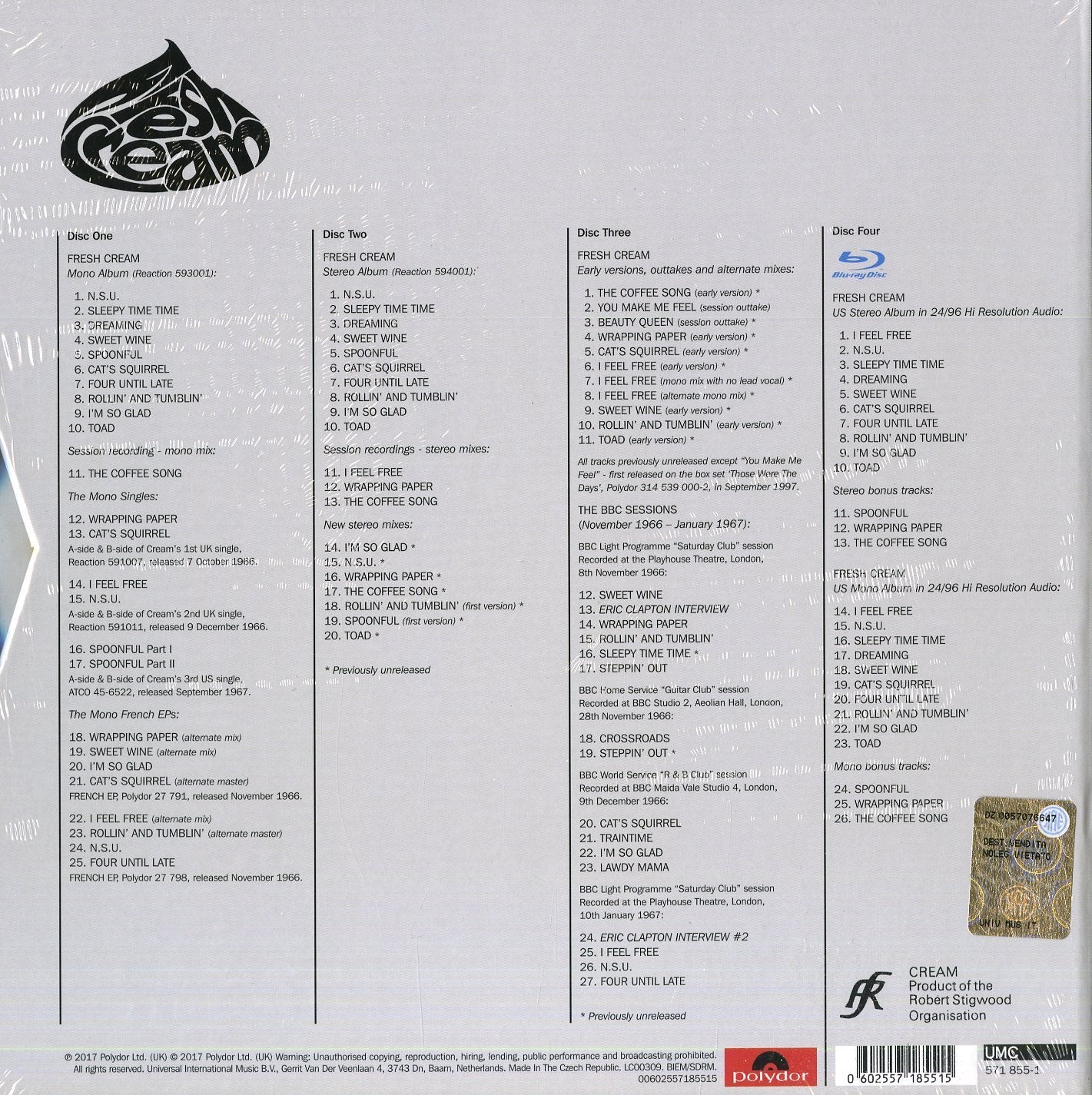 Fresh Cream Boxset Limited Edition 3Cd+Bluray