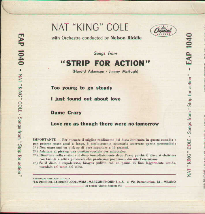 Nat King Cole Songs From Strip For Action