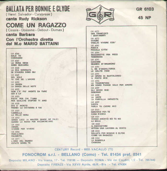Ballata Per Bonnie E Clyde / Come Un Ragazzo