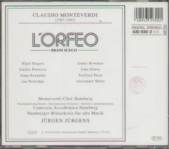 L'orfeo Brani Scelti