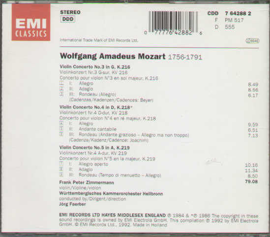 Mozart Concertos 3 4 5