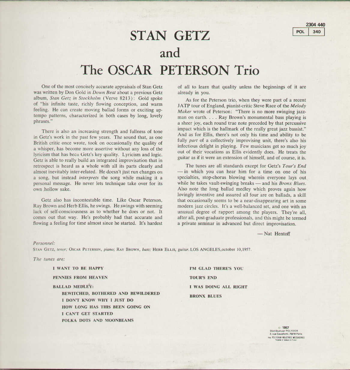 Stan Getz And The Oscar Peterson Trio