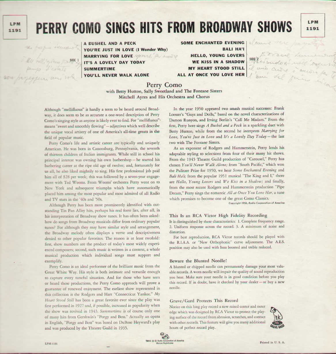 Perry Como Sings Hits From Broadway Shows