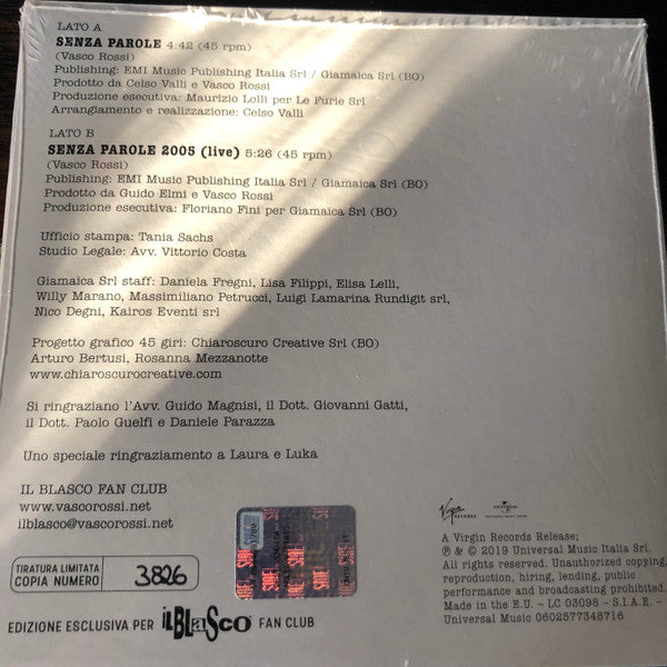 Senza Parole Limited Edition Numbered Hand Numbered